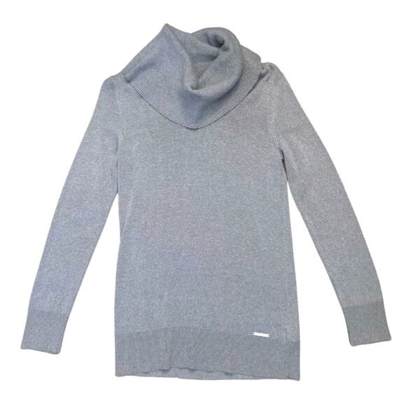 Michael Kors Turtleneck Cowl Long Sleeve Metallic Silver Gray Sweater Size Small - Picture 1 of 11